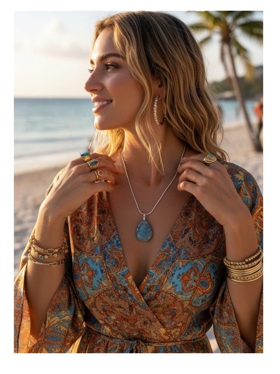 Larimar Jewelry - new Larimar ☀︎︎ Crystal Briolette Teardrop Stone Necklace ☀︎︎ Sterling Silver